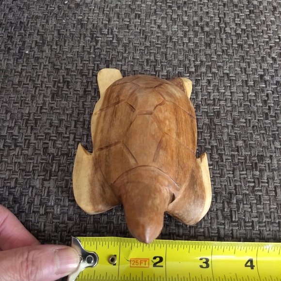 vintage 70s hand carved polished wood turtle tortoise figurine - Picture 6 of 7
